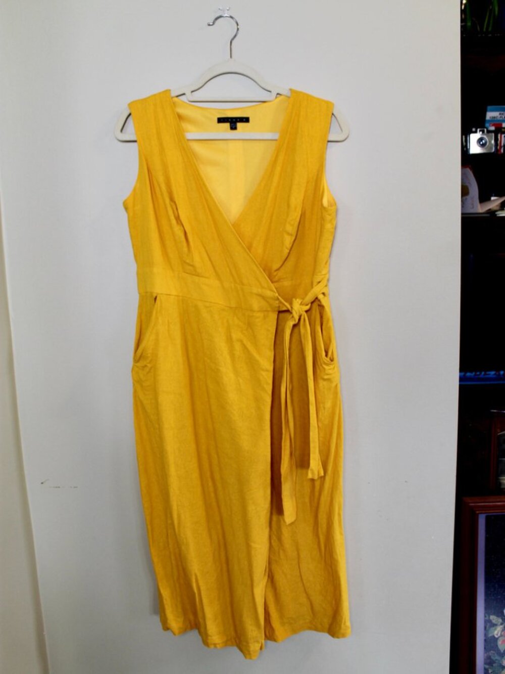 Tiana B. Mustard Yellow Faux Wrap Wide-Leg Romper
